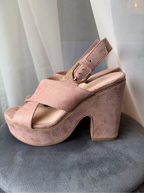 Limelight Dusty Rose Suede Platform Block Heel Sandals